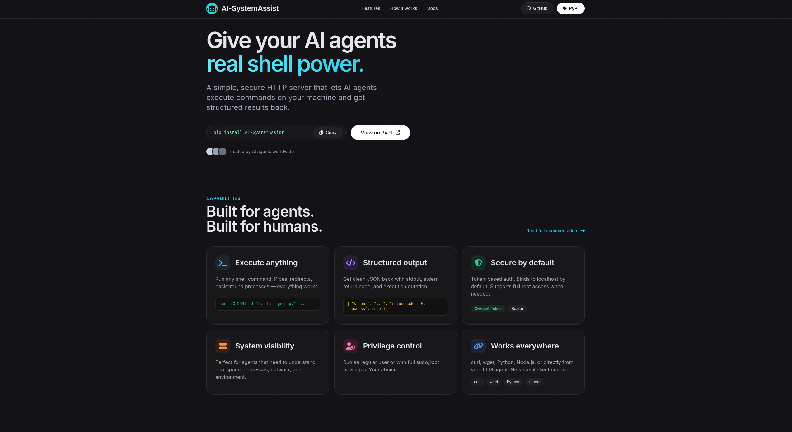 AI-SystemAssist secure HTTP server interface enabling AI agents to execute commands over a network