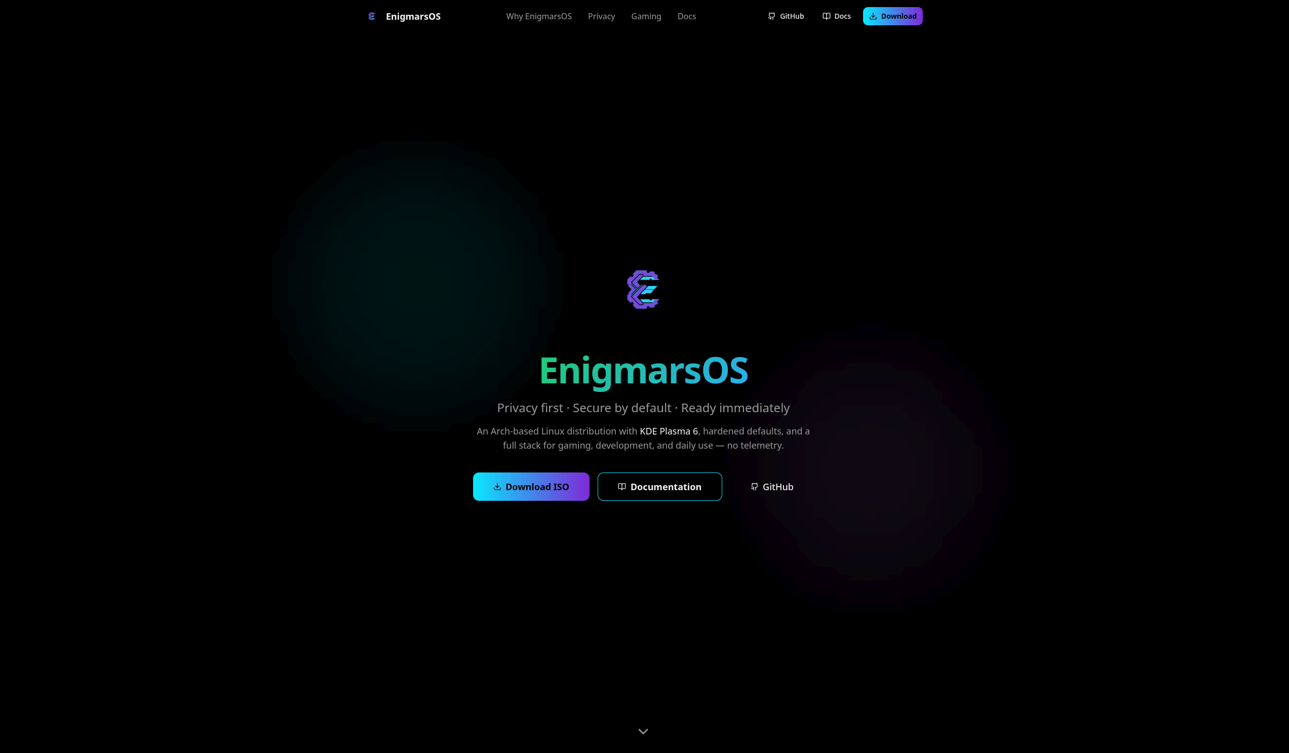EnigmarsOS privacy-focused Linux distribution desktop interface